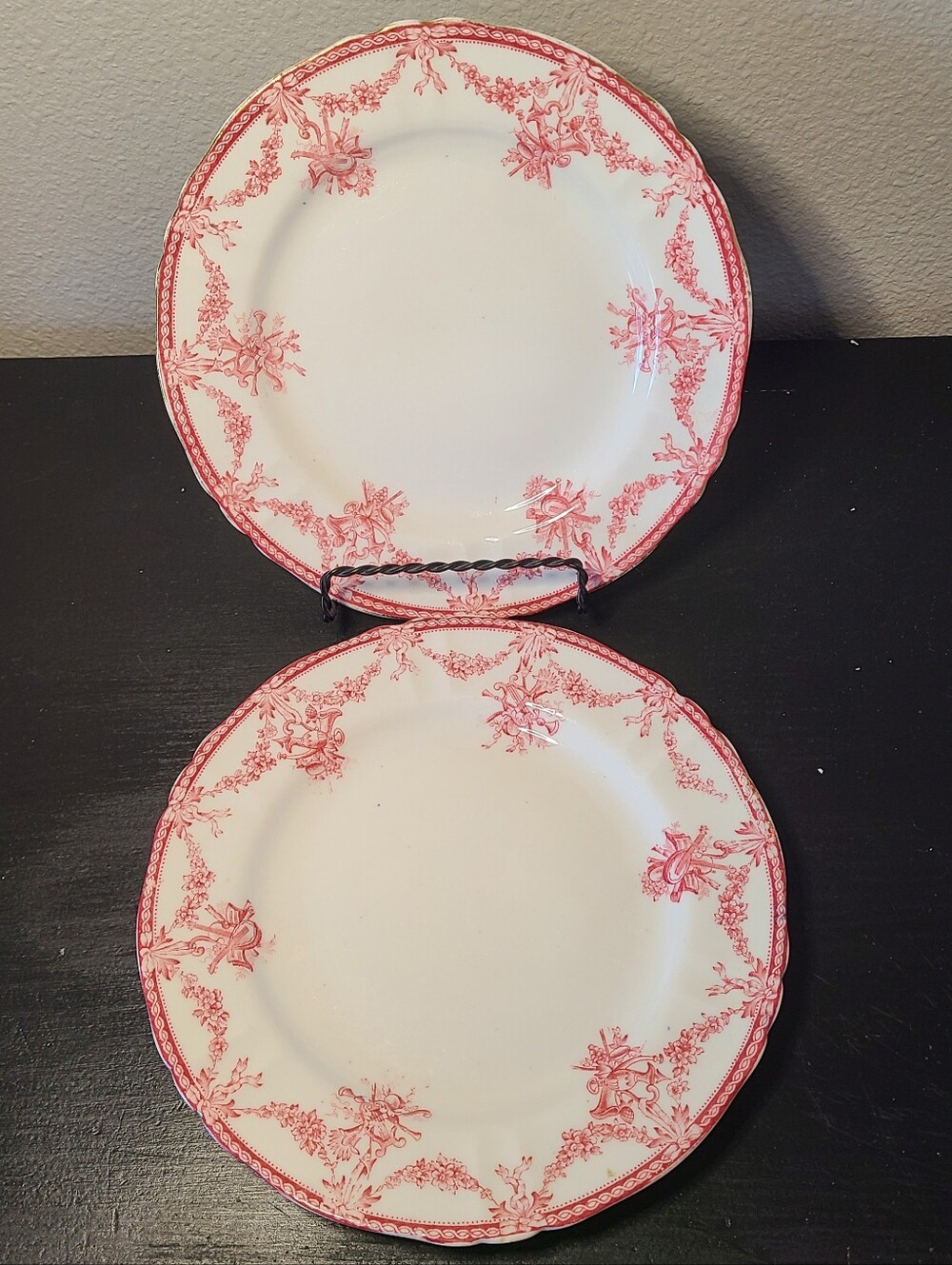 Vintage England Red Transferware Salad Plates Set of 2 Floral 8 Inch